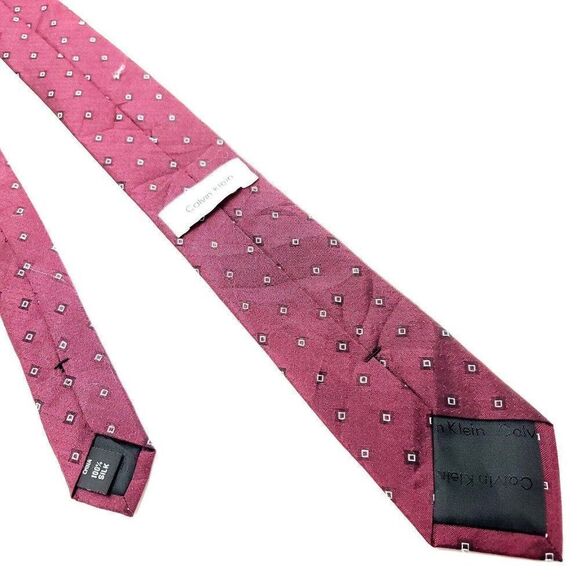 Calvin Klein Red Silk Tie Woven Skinny Geometric - Picture 3 of 7
